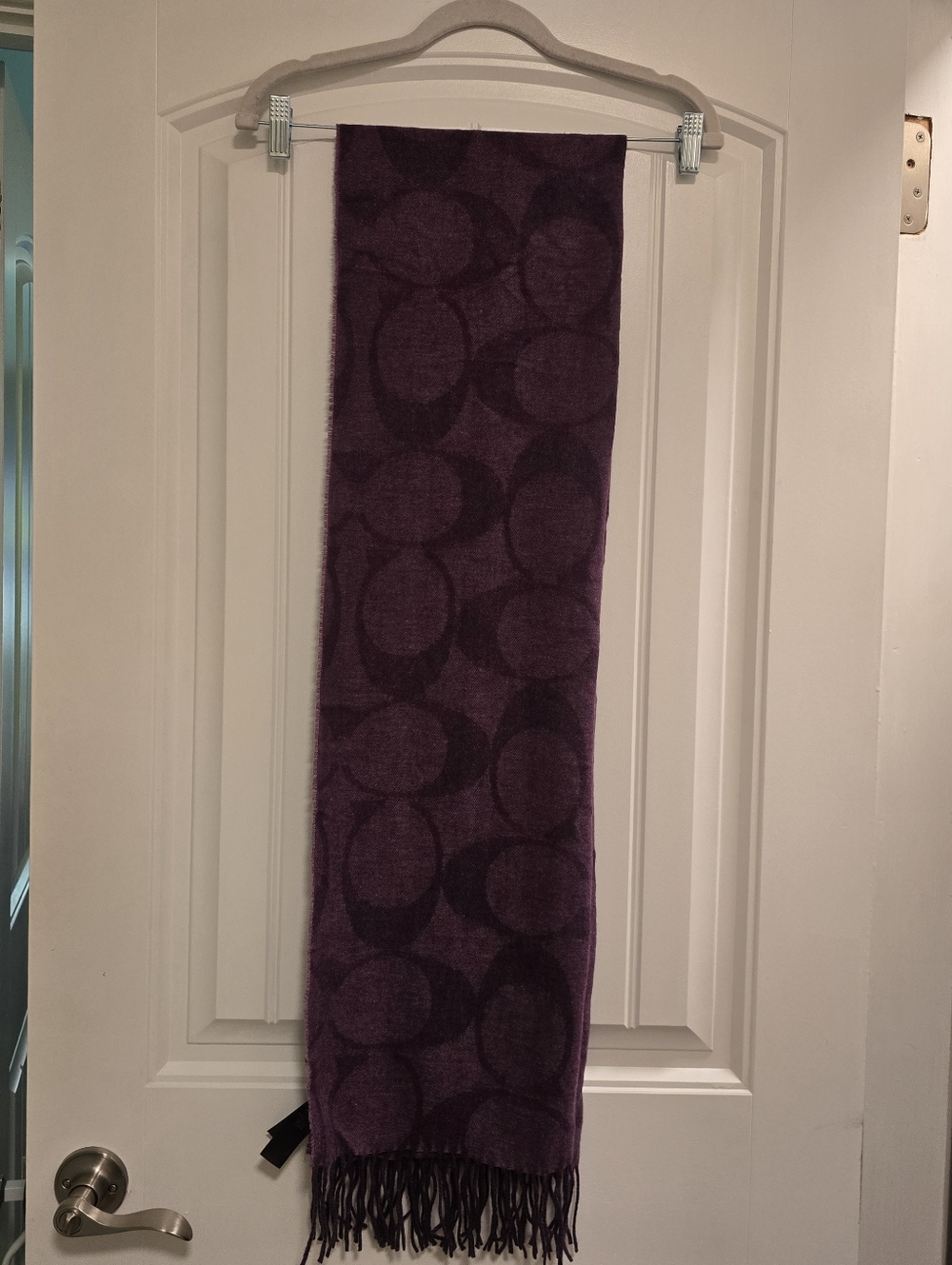COACH Purple Logo Wrap Scarf. Wool/silk/ cashmere blend - Picture 6 of 6